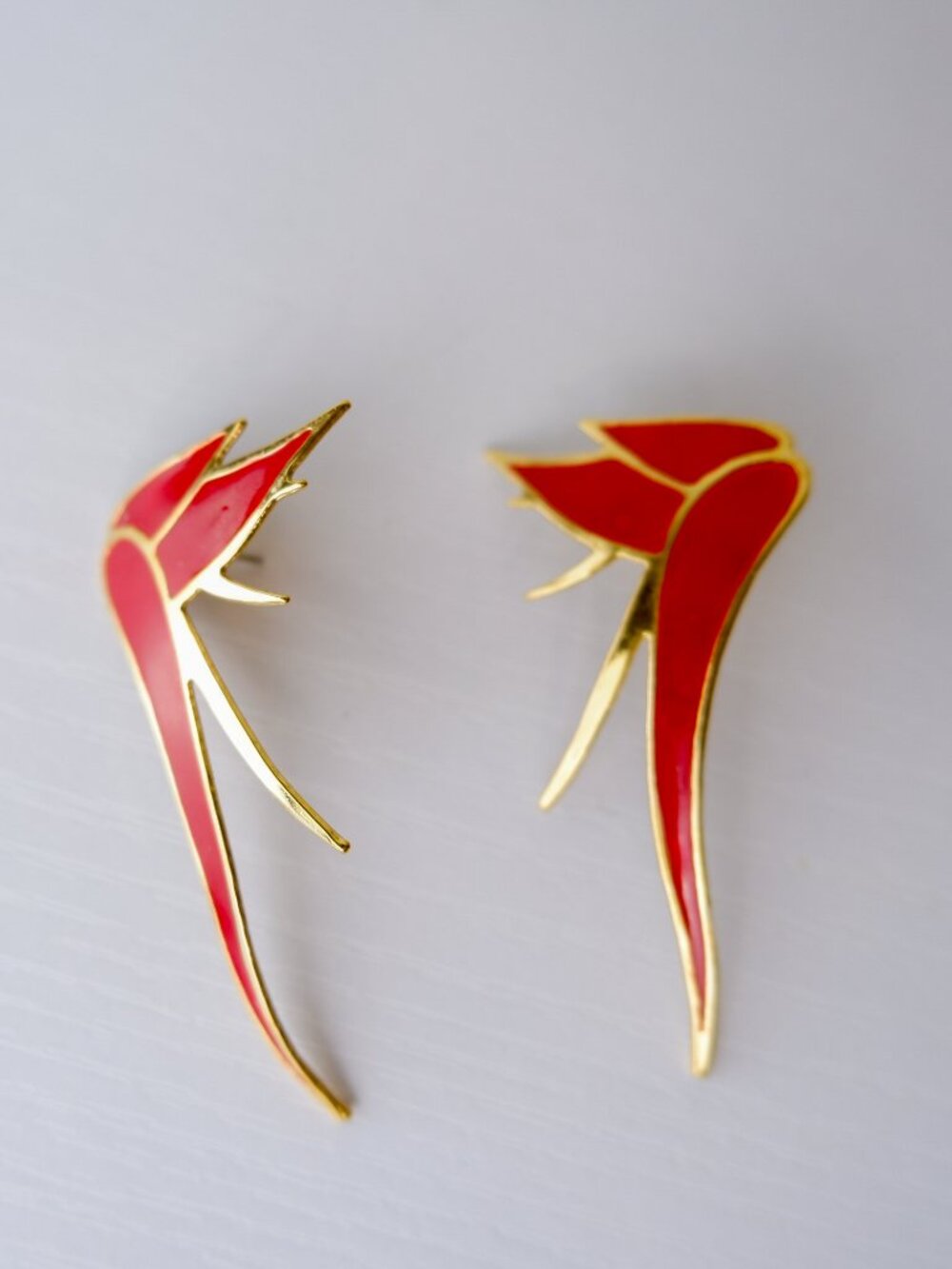 Vintage 1980's Red and Gold Toned Abstract Earrings